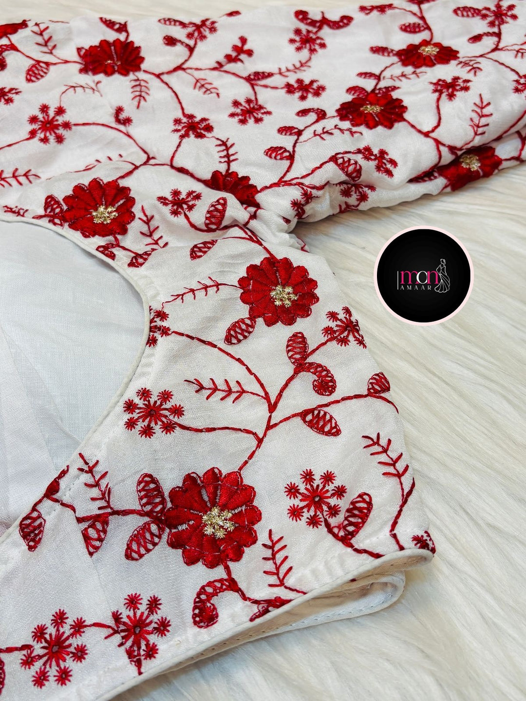 Red White Masaba Style Silk Blouse