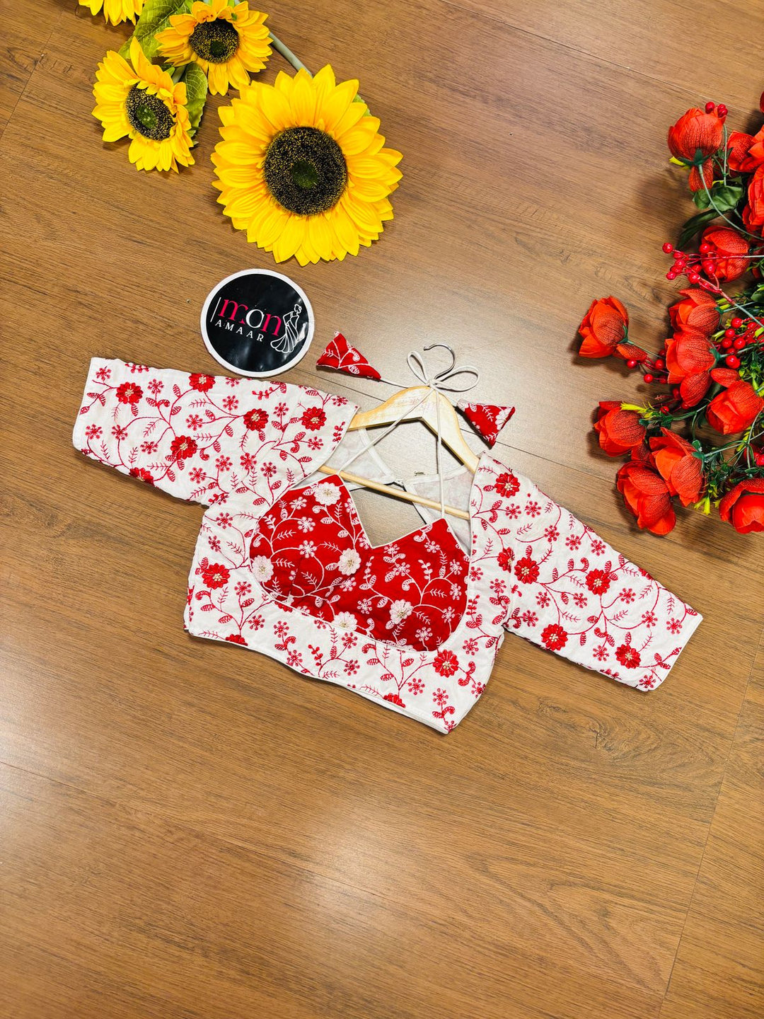 Red White Masaba Style Silk Blouse