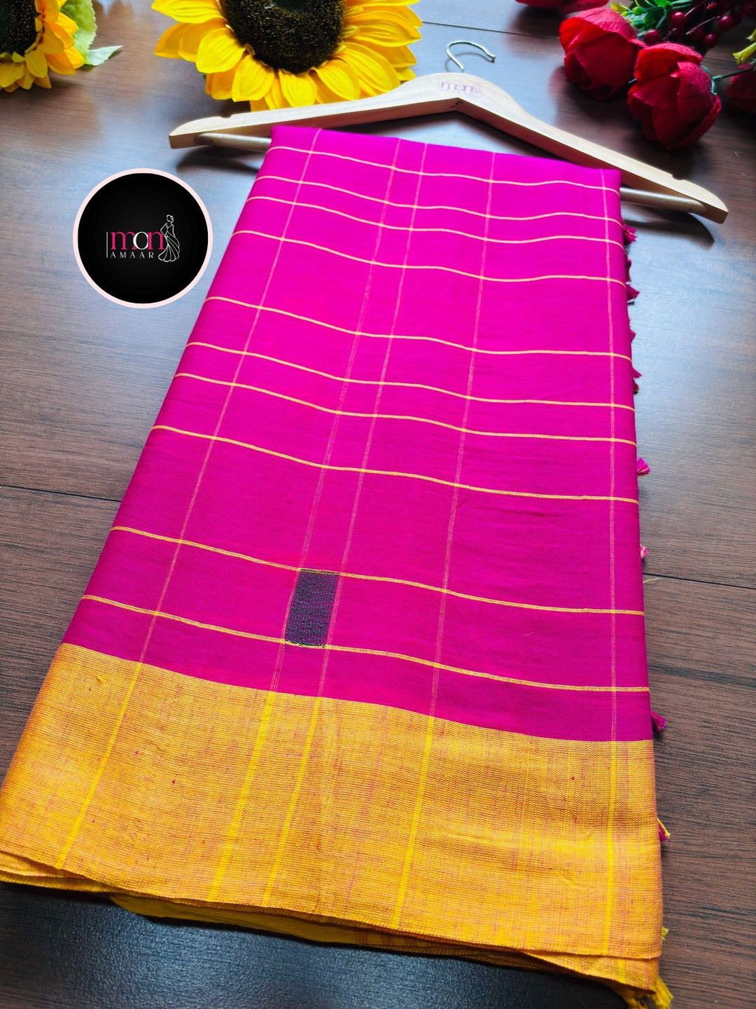 Check Style Bengal Khadi Cotton Saree