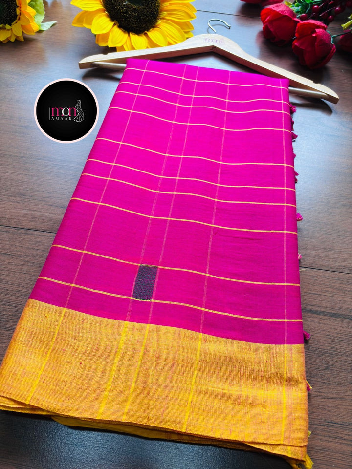 Check Style Bengal Khadi Cotton Saree