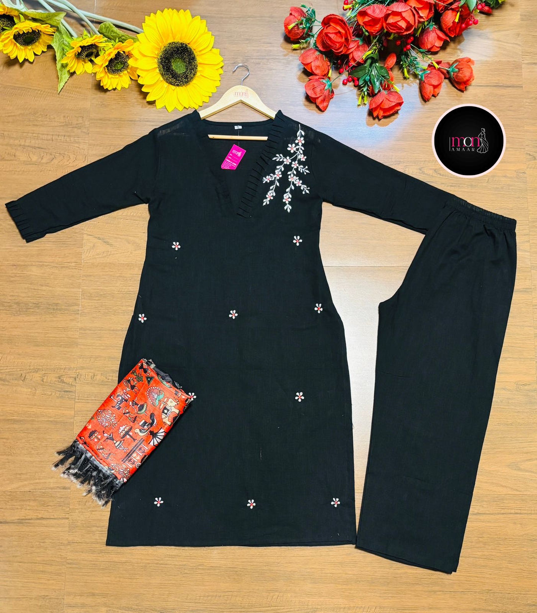 Black Ornament - Cotton Kurti Set
