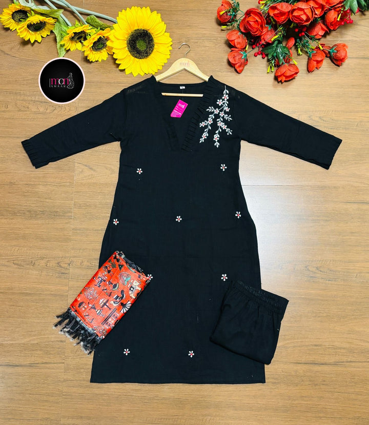 Black Ornament - Cotton Kurti Set