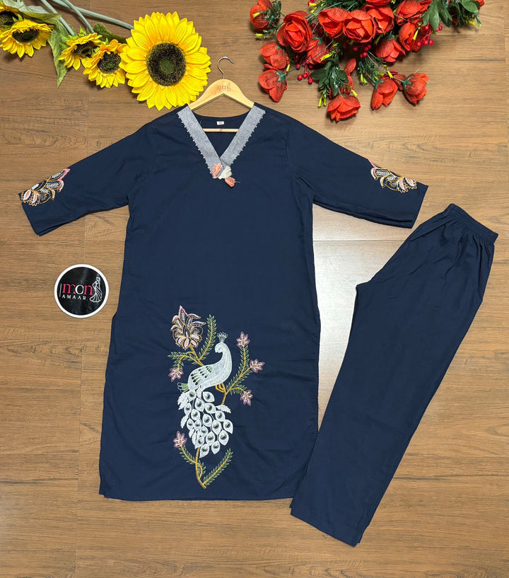 Cozzy Wishes Blue Cotton Kurti Set