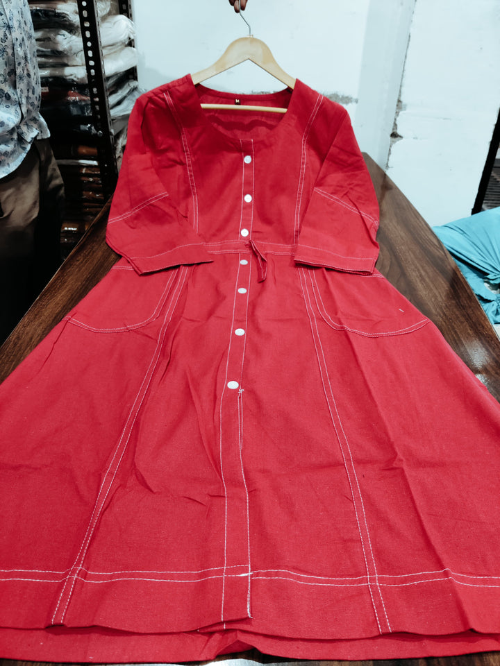 Blazing Art Red Cotton Dress