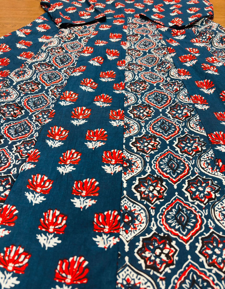Blue Frame- Ajrakh Cotton Kurti Set
