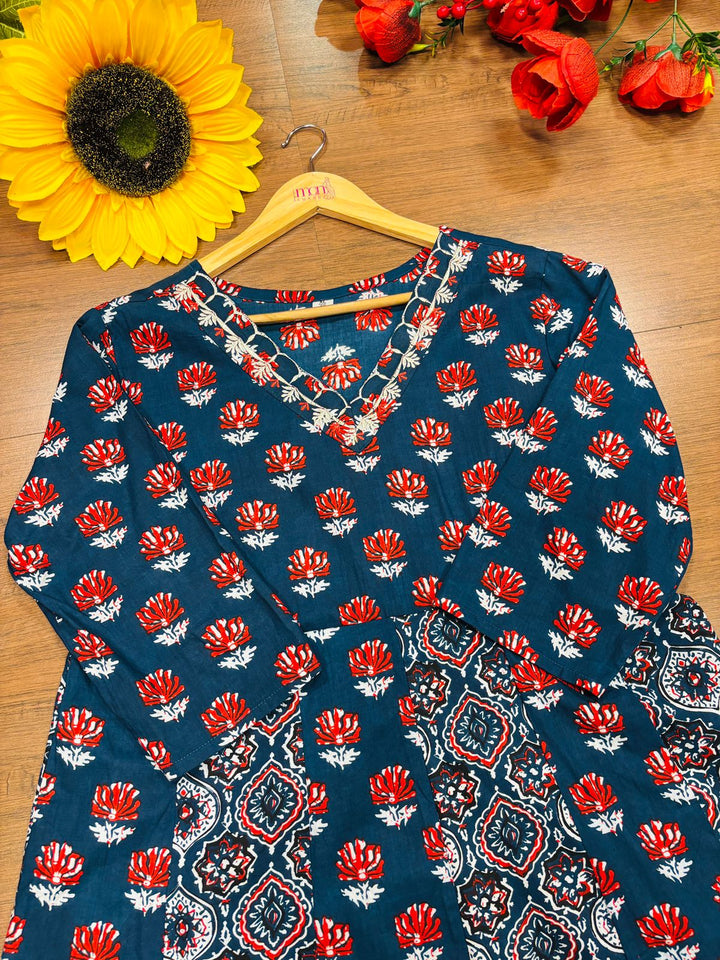 Blue Frame- Ajrakh Cotton Kurti Set