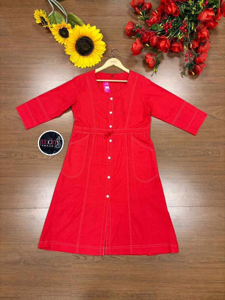 Blessed With- Cotton Dress(Red)