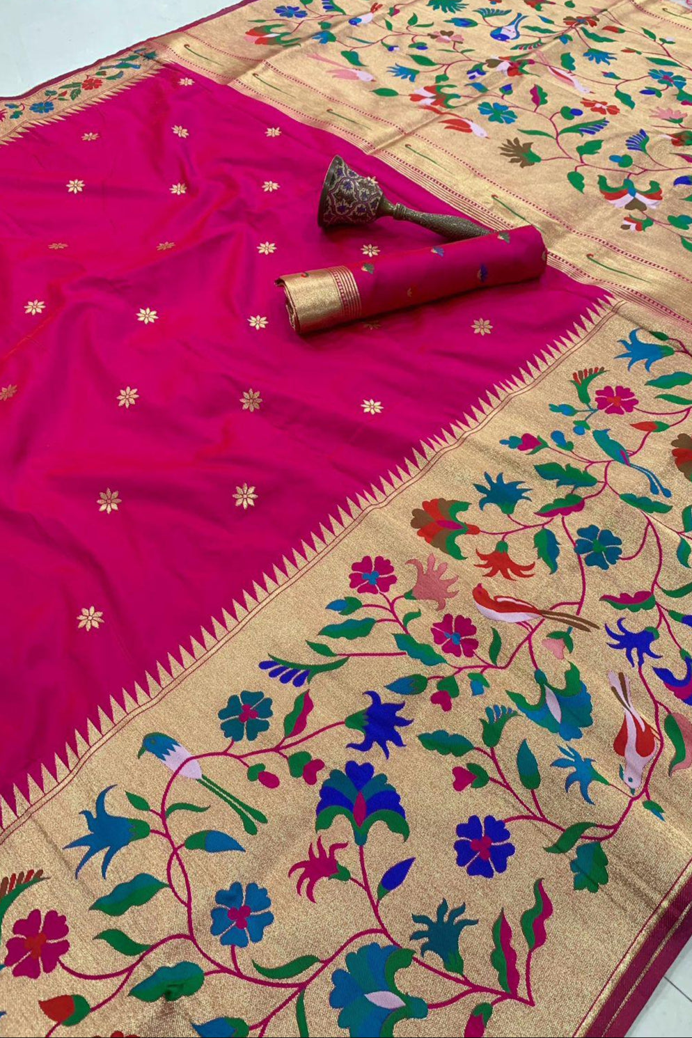 Palette Princess Kanchivaram Paithani Rani Pink Silk Saree
