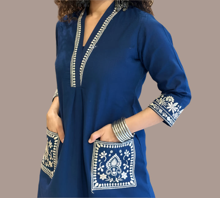 Big Fashion Blue Cotton Kurti Set
