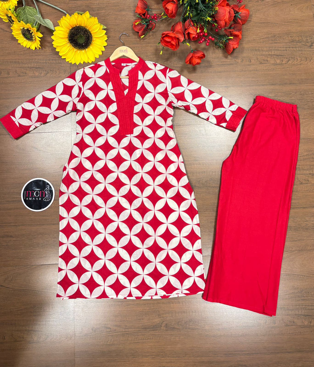 Women In Love- Cotton Coord Set(Red)