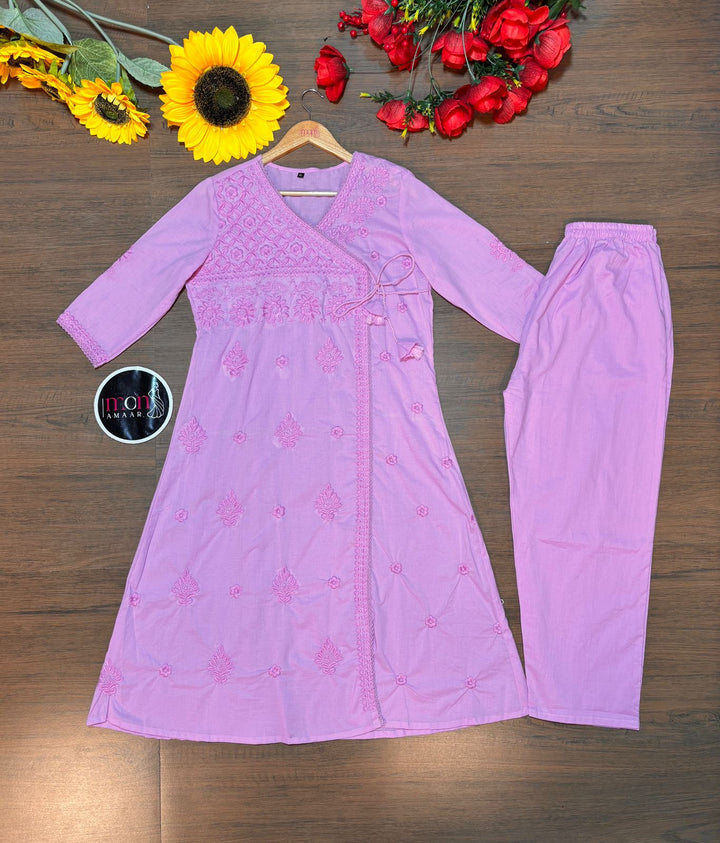 Chikankari Fun - Cotton Kurti Set(Pink)