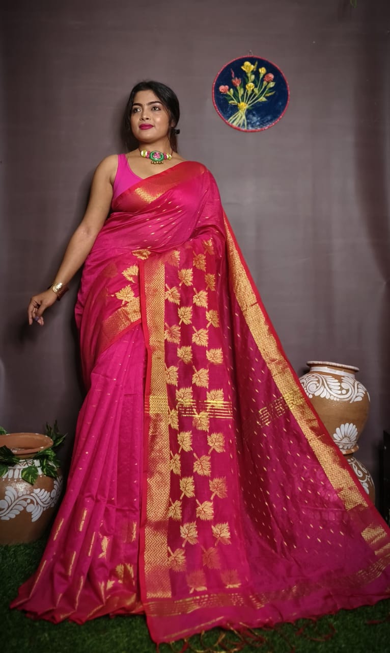 Leaf Design Cotton Silk Jamdani Saree