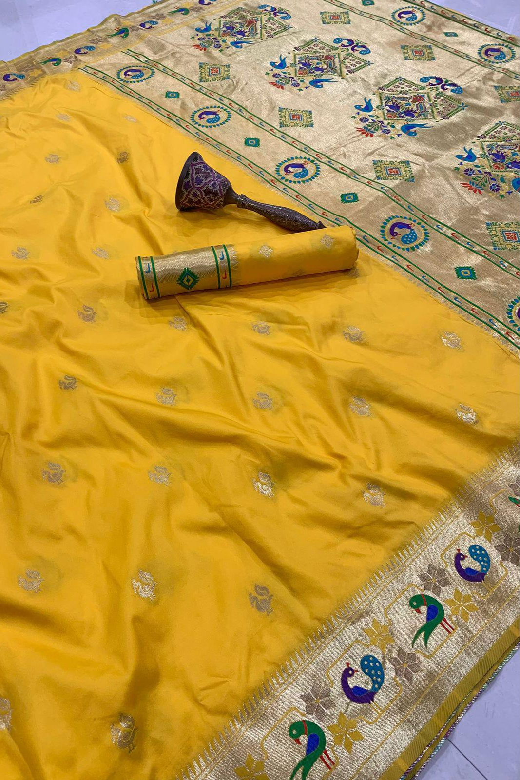 History In Gold Paithani Yellow Silk Saree