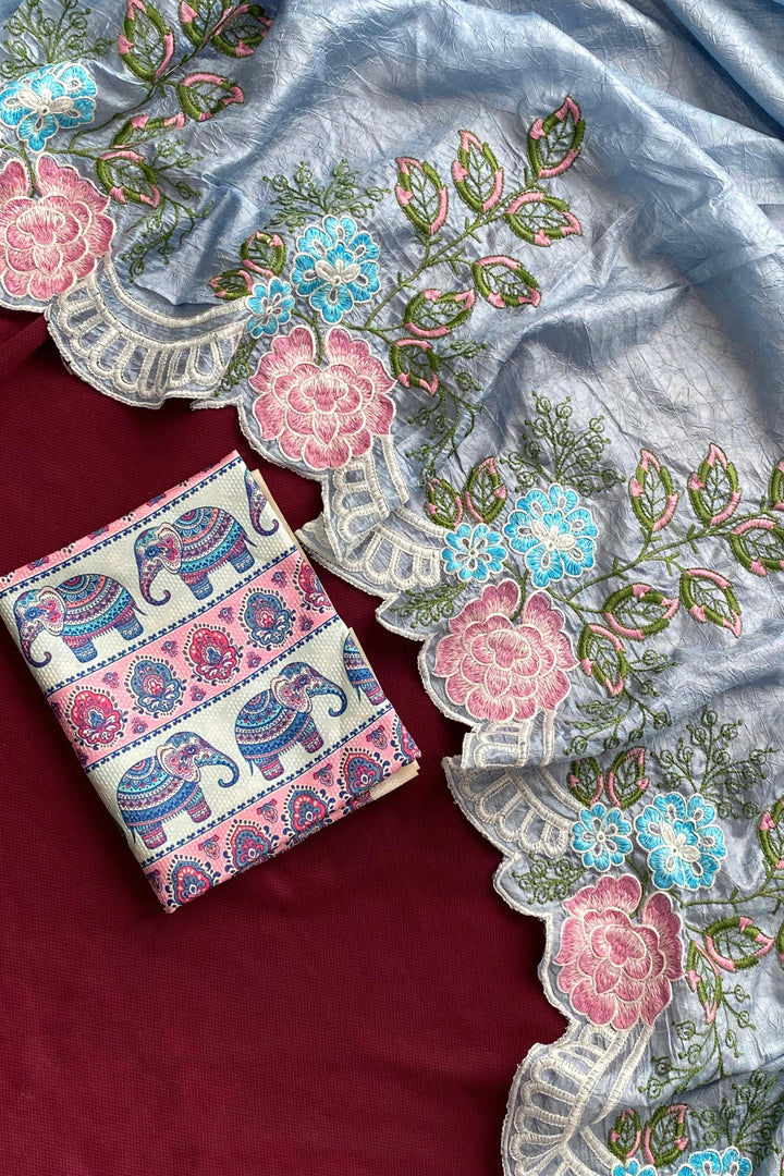 Blushing Petals Cotton Crepe Crush Silk Saree