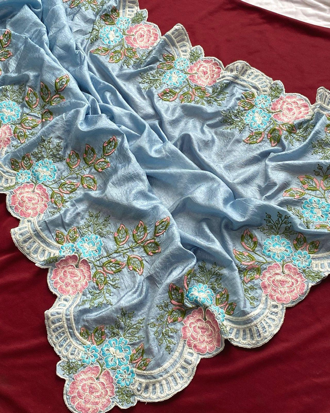 Blushing Petals Cotton Crepe Crush Silk Saree