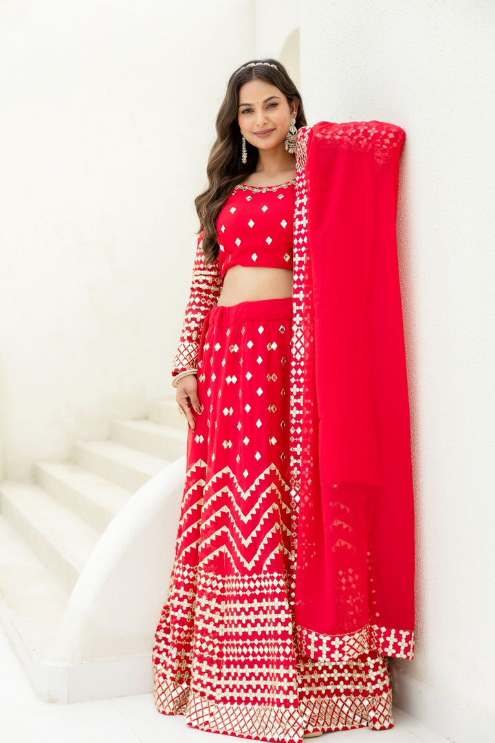 Blush March  Red Georgette Lehenga