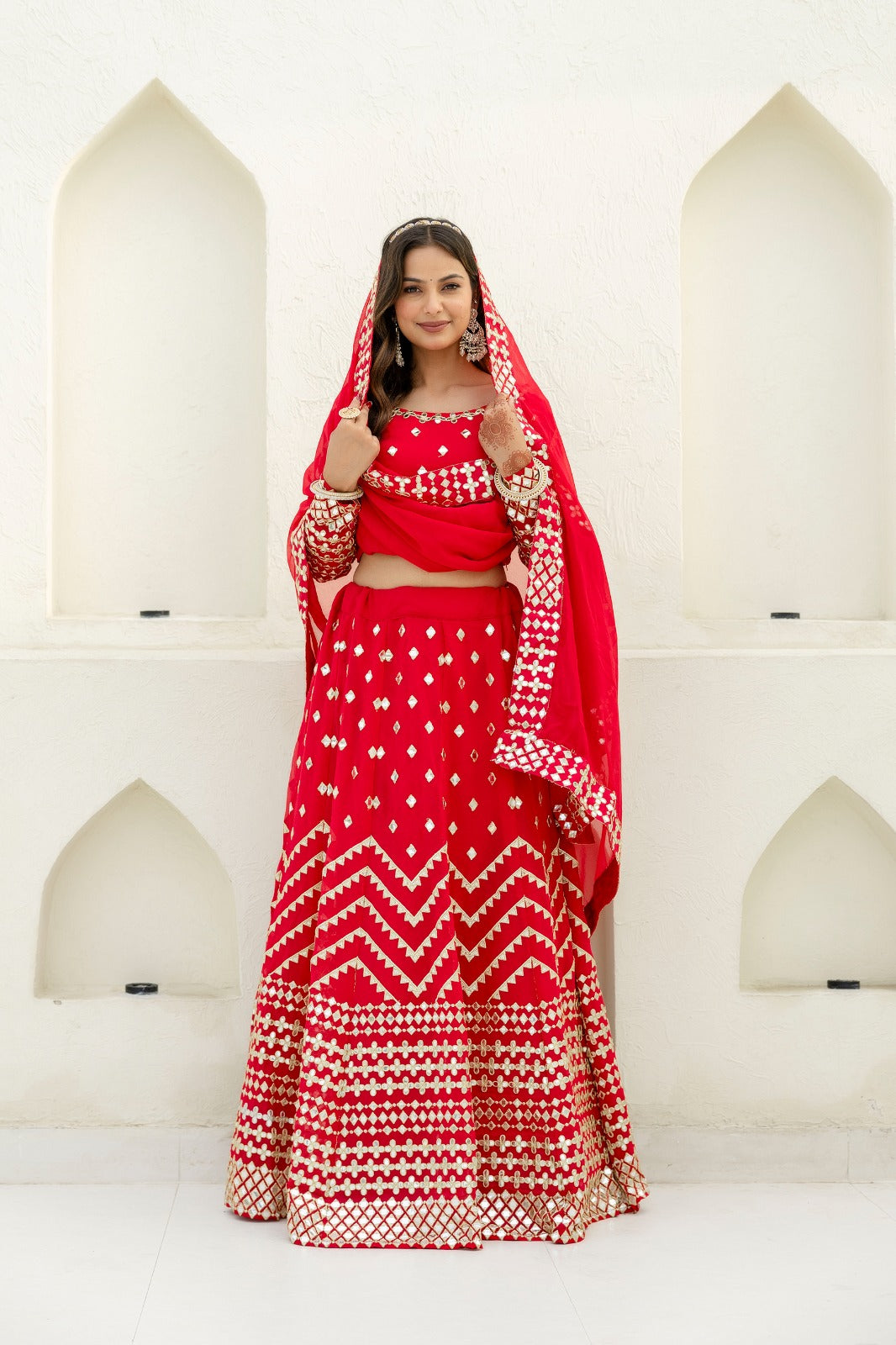Blush March  Red Georgette Lehenga