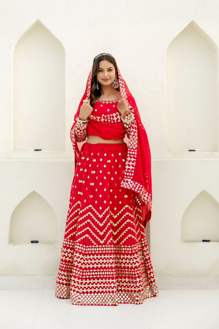 Blush March  Red Georgette Lehenga