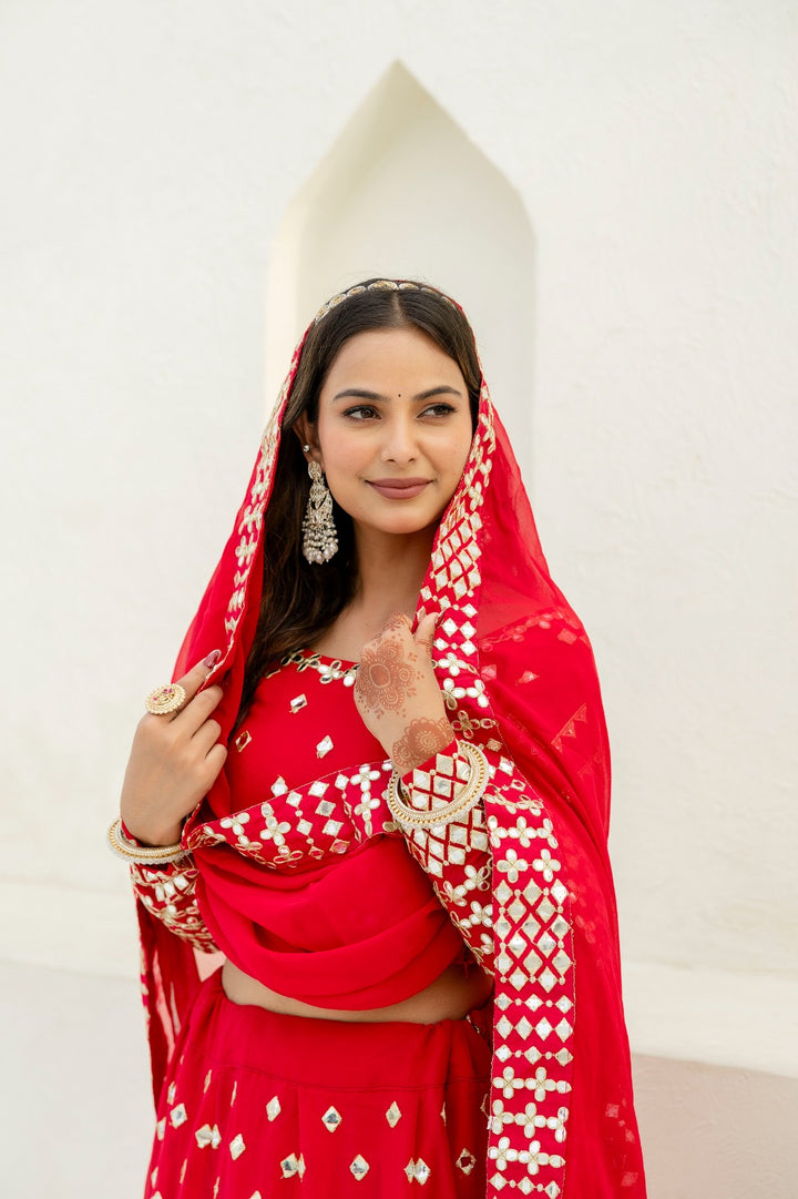 Blush March  Red Georgette Lehenga