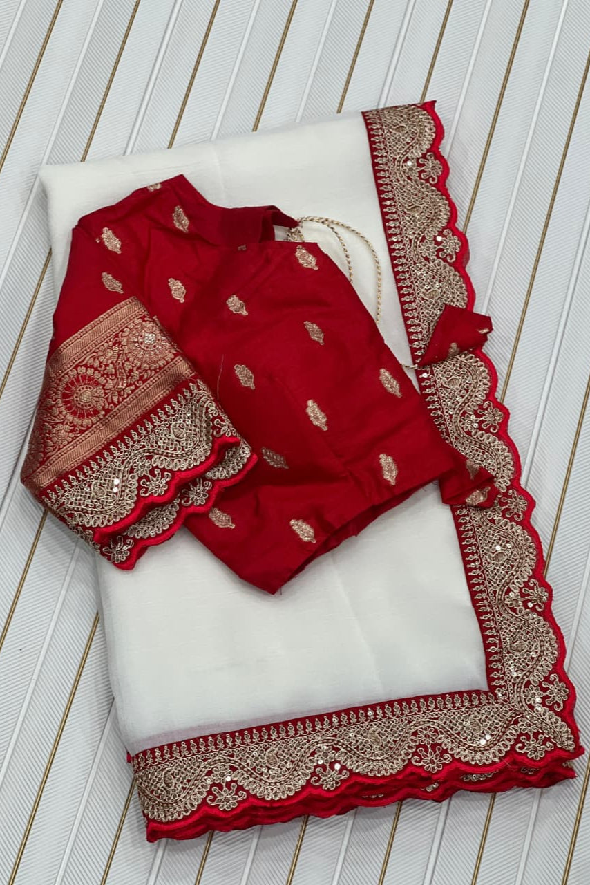 Story of White Bloom Fancy Chiffon Saree