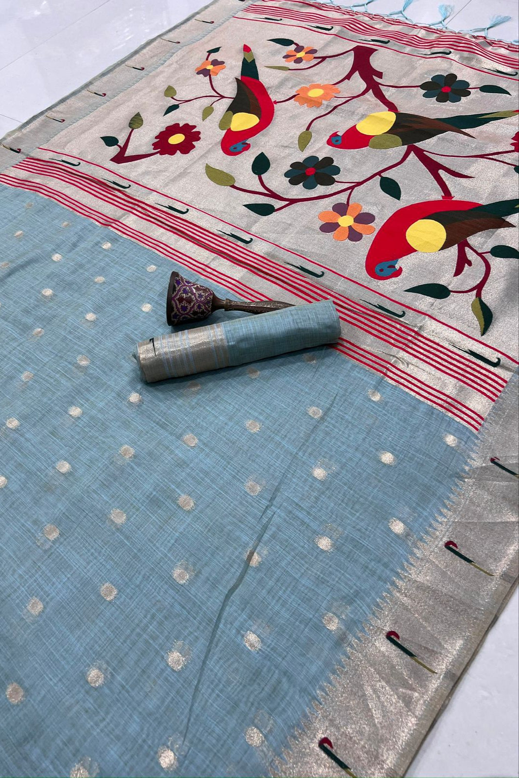 Fusion Master Muga Cotton Paithani Saree