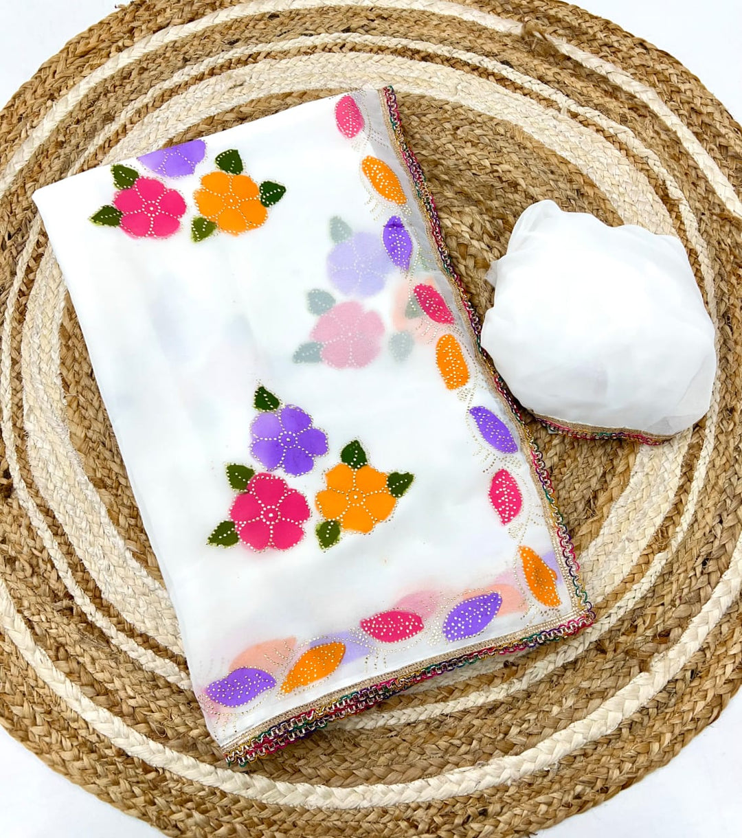 White Mallika Georgette Silk Saree