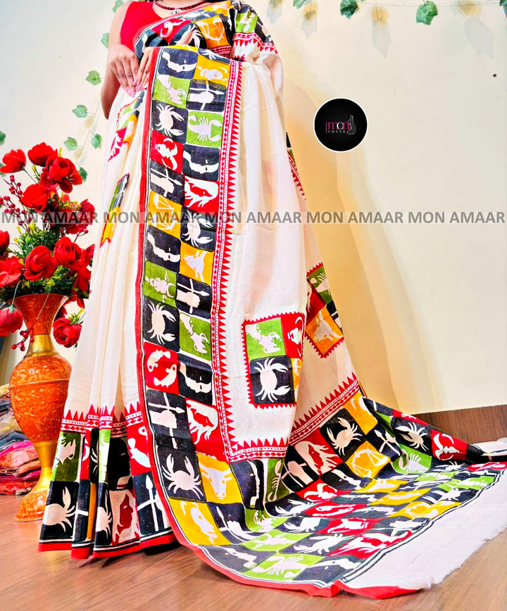 Whats Your Rashi- Block Print Cotton Saree