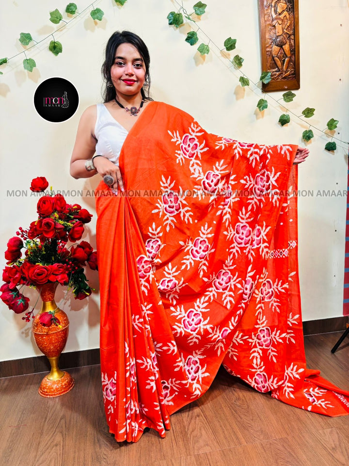 Bonolata- Batik Print Cotton Saree