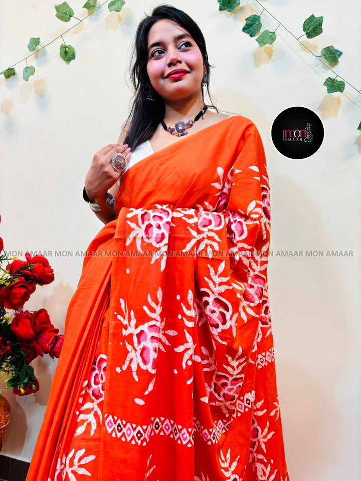Bonolata- Batik Print Cotton Saree