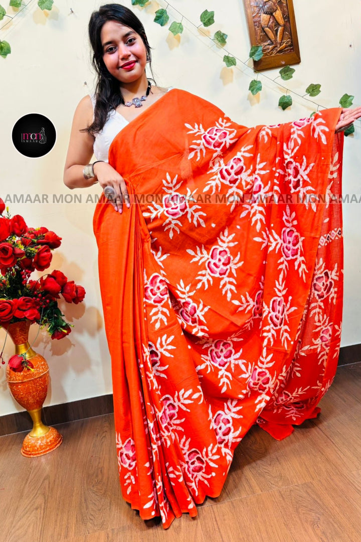 Bonolata- Batik Print Cotton Saree