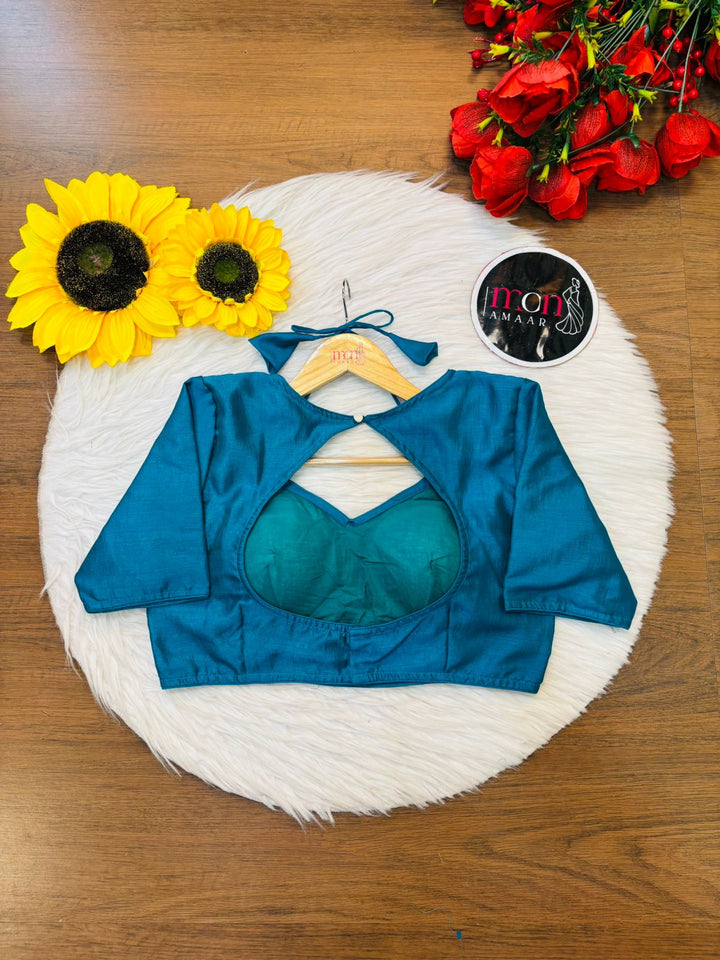 Sky Blue Masaba Style Vichitra Silk Blouse