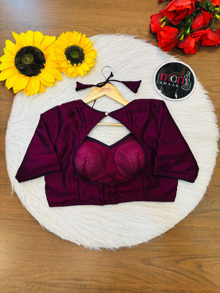 Wine Masaba Style Vichitra Silk Blouse