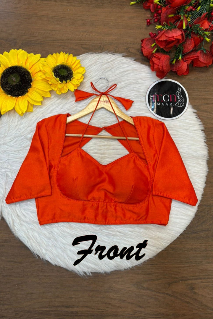 Orange Masaba Style Vichitra Silk Blouse