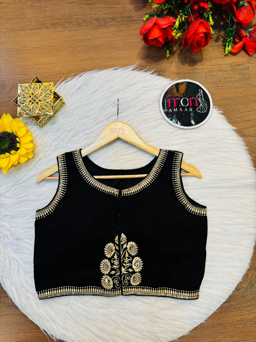Black Vichitra Silk Blouse