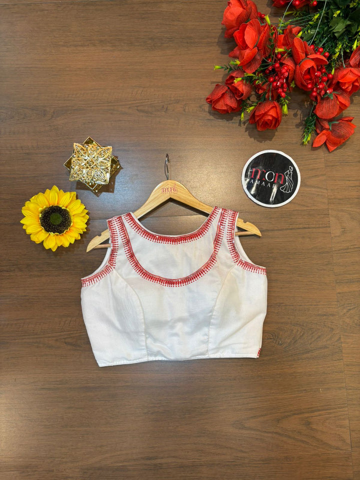 White Vichitra Silk Blouse