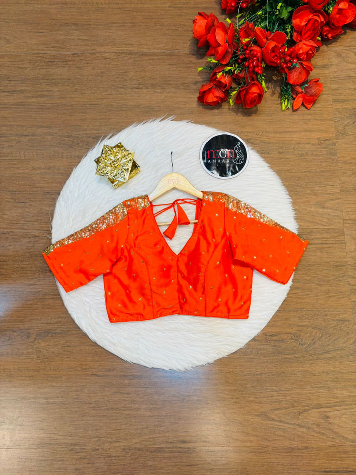 Orange Royale Vichitra Silk Blouse