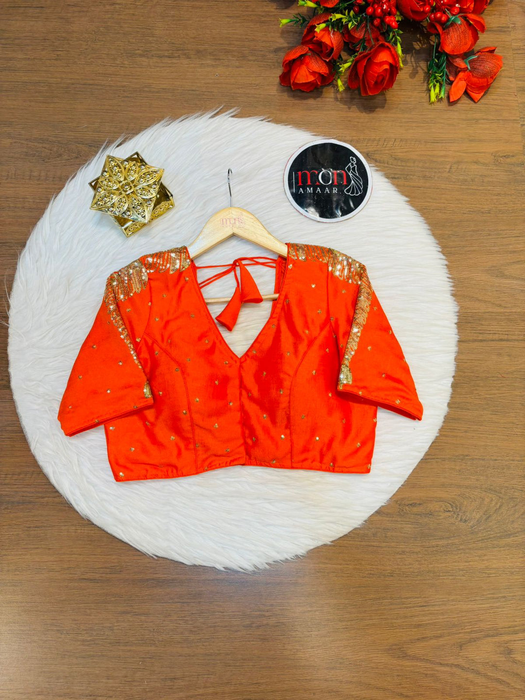 Orange Royale Vichitra Silk Blouse