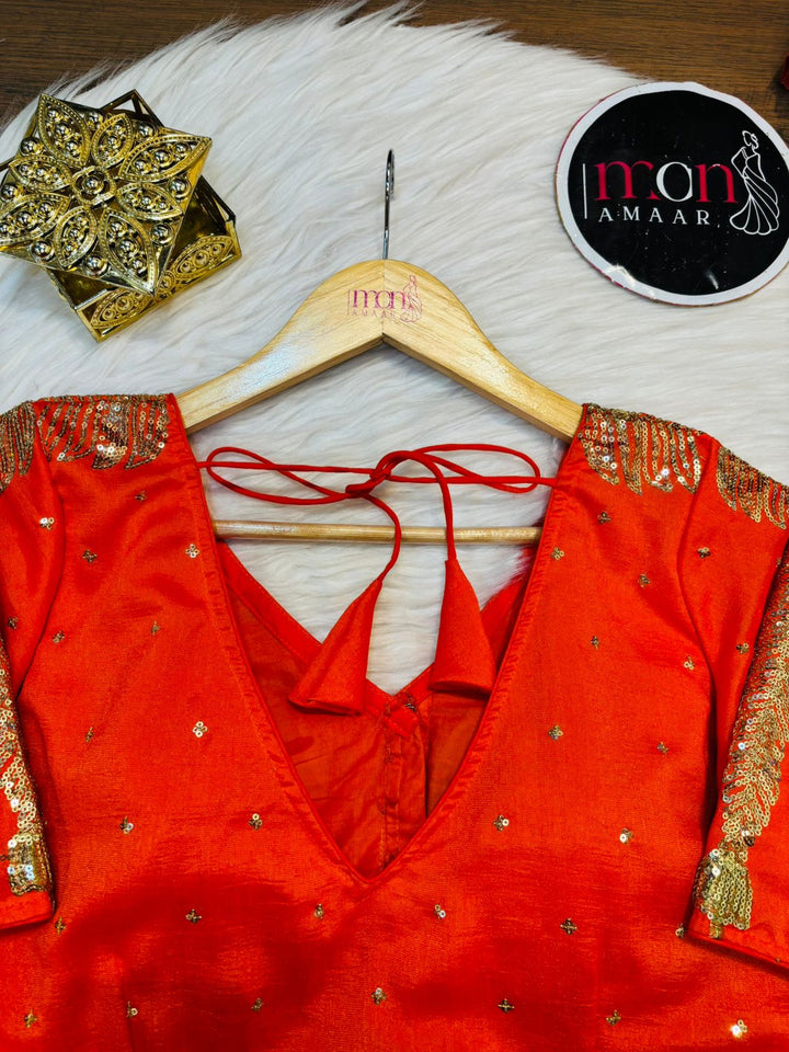 Orange Royale Vichitra Silk Blouse
