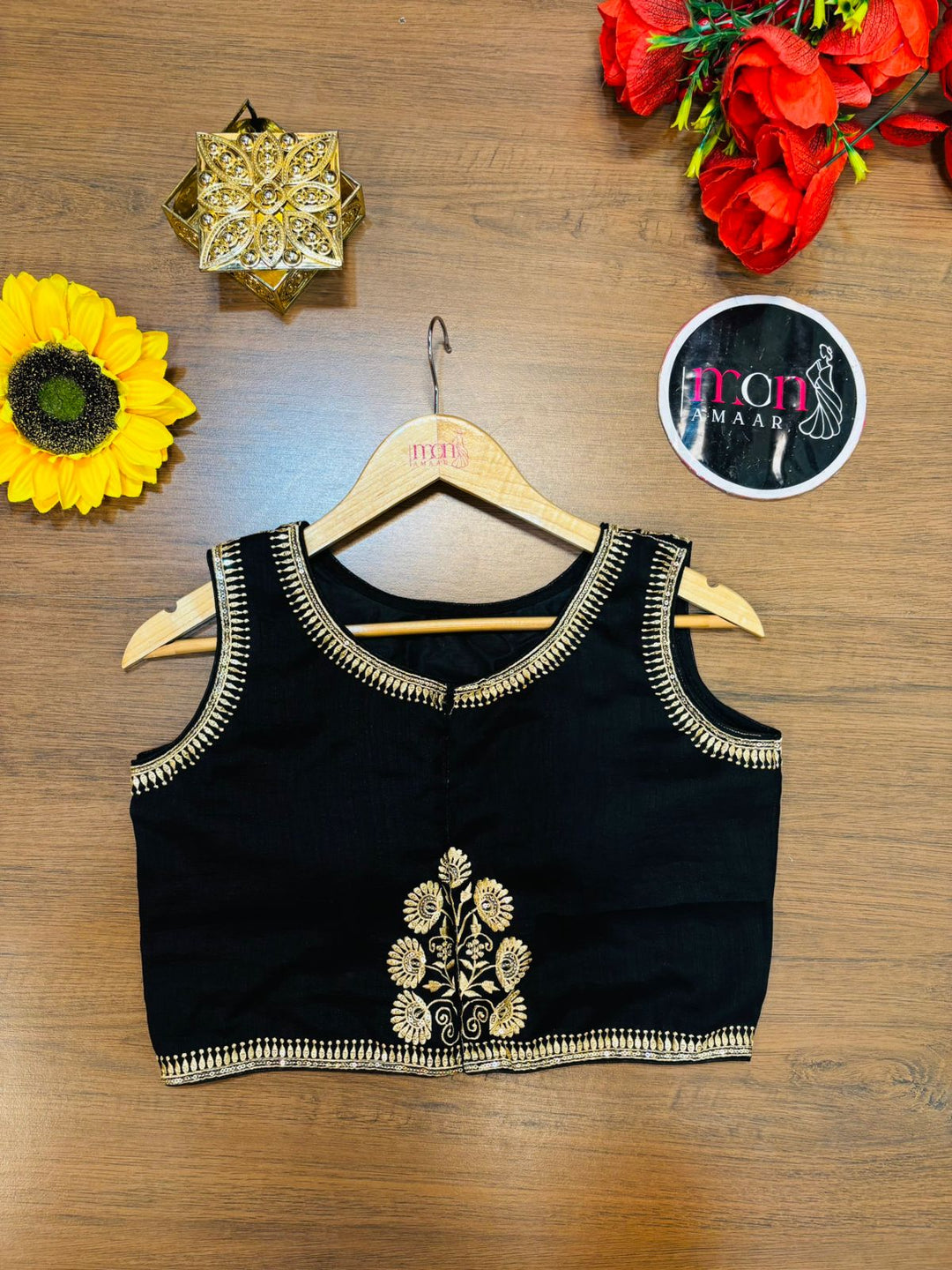 Black Vichitra Silk Blouse
