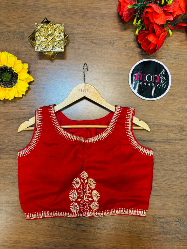 Red Vichitra Silk Blouse