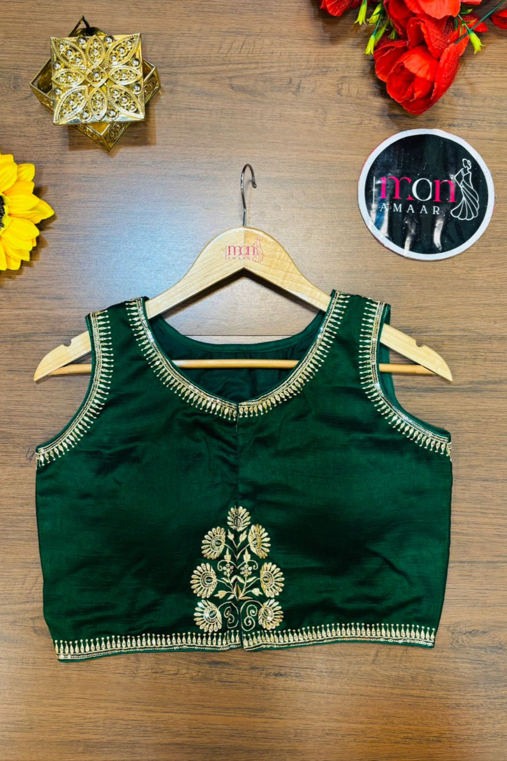 Green Vichitra Silk Blouse