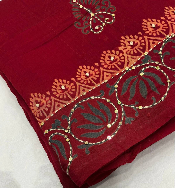 Red Sindoor Chanderi Cotton Saree