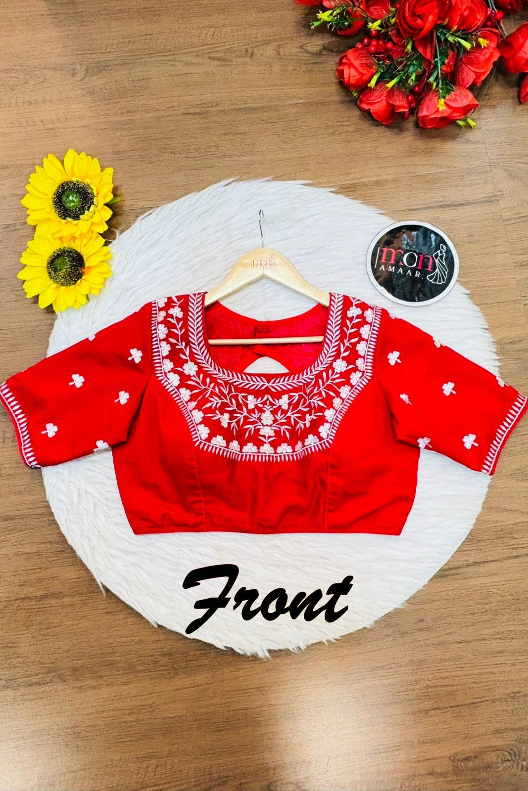 Flame Blossom Vichitra Silk Blouse