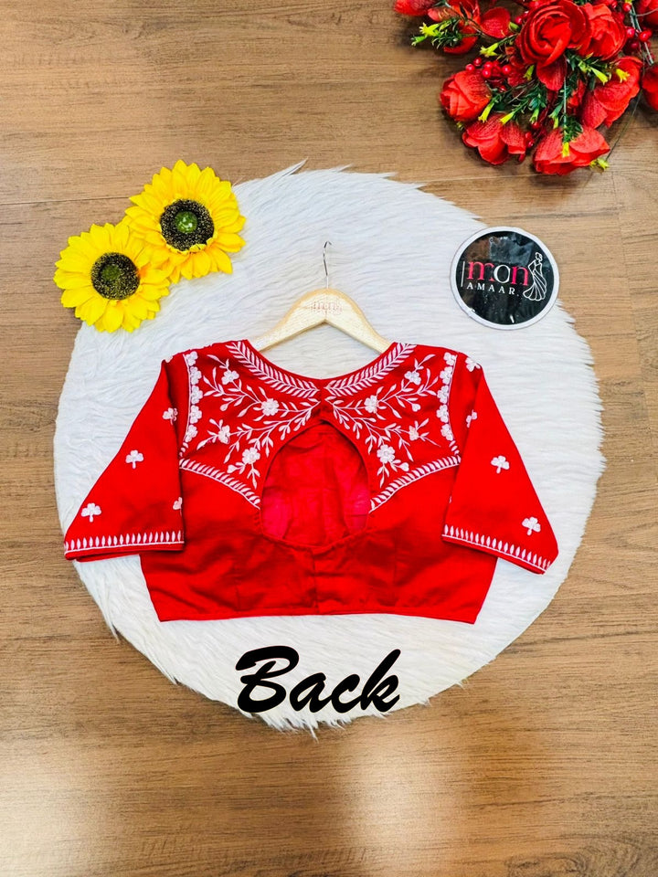 Flame Blossom Vichitra Silk Blouse