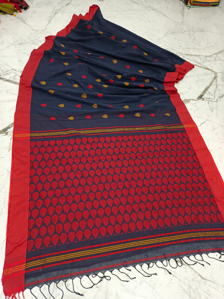 AloKoli Khadi Cotton Jamdani Saree
