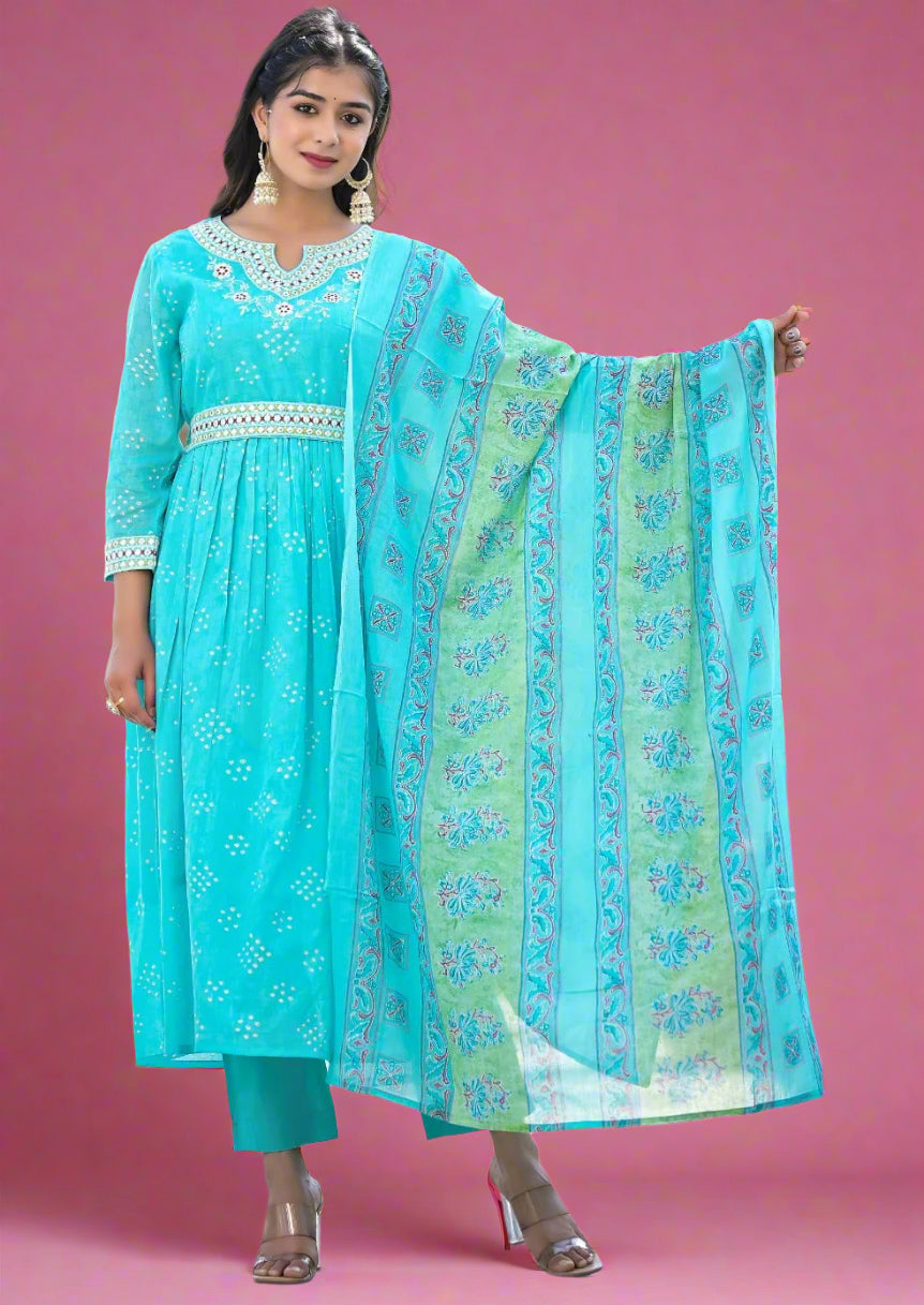 Cool And Calm Sky Blue Jaipur Kurti Set