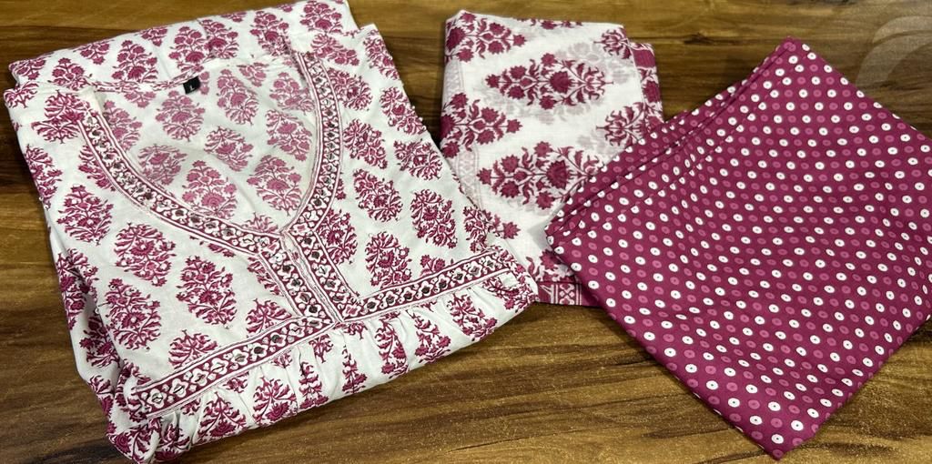 White Mauve Pink  Anarkali Kurti Set