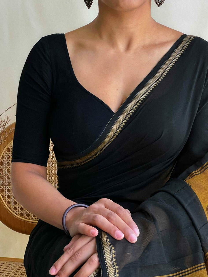 Gratifying Pure Khadi Cotton Black Saree