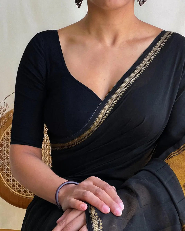Gratifying Pure Khadi Cotton Black Saree