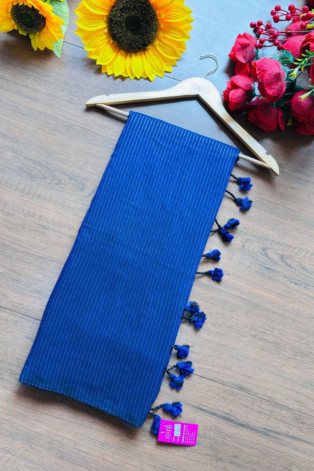 Wisley Crafted -Blue Bengal Stripe Khadi Cotton Saree